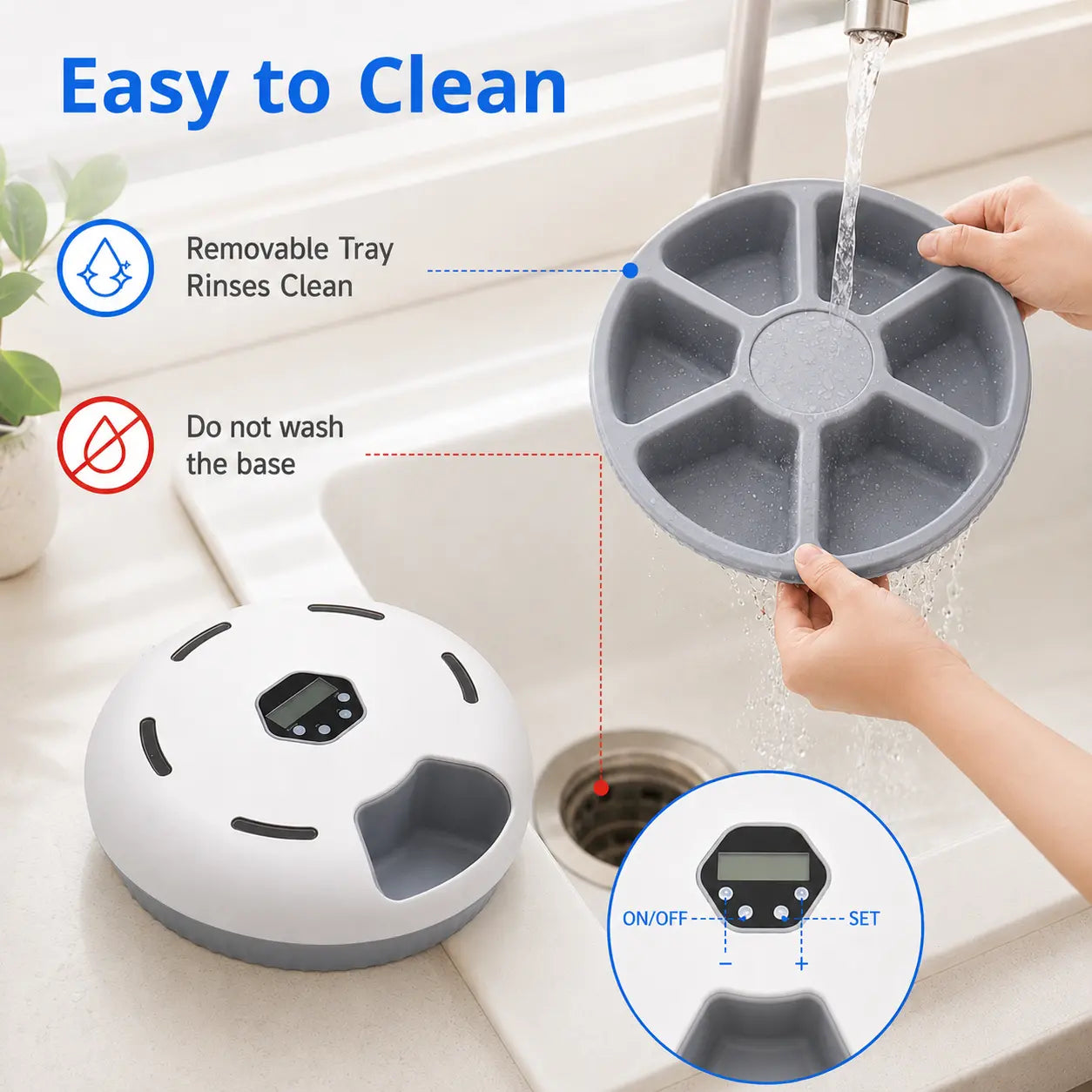 6-Meal Timed Automatic Cat Feeder - Indoor Detachable Rotating Wet & Dry Food Dispenser with Ice Packs, AA Battery Powered for Kittens/Pups, Small Dogs, White