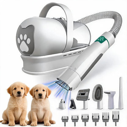 All-In-One Pet Hair Vacuum & Clipper System, 7-Piece Grooming & Nail Care Kit for Cats & Dogs - Anti-Shedding Tool Set for Shiny Tangle-Free Coat
