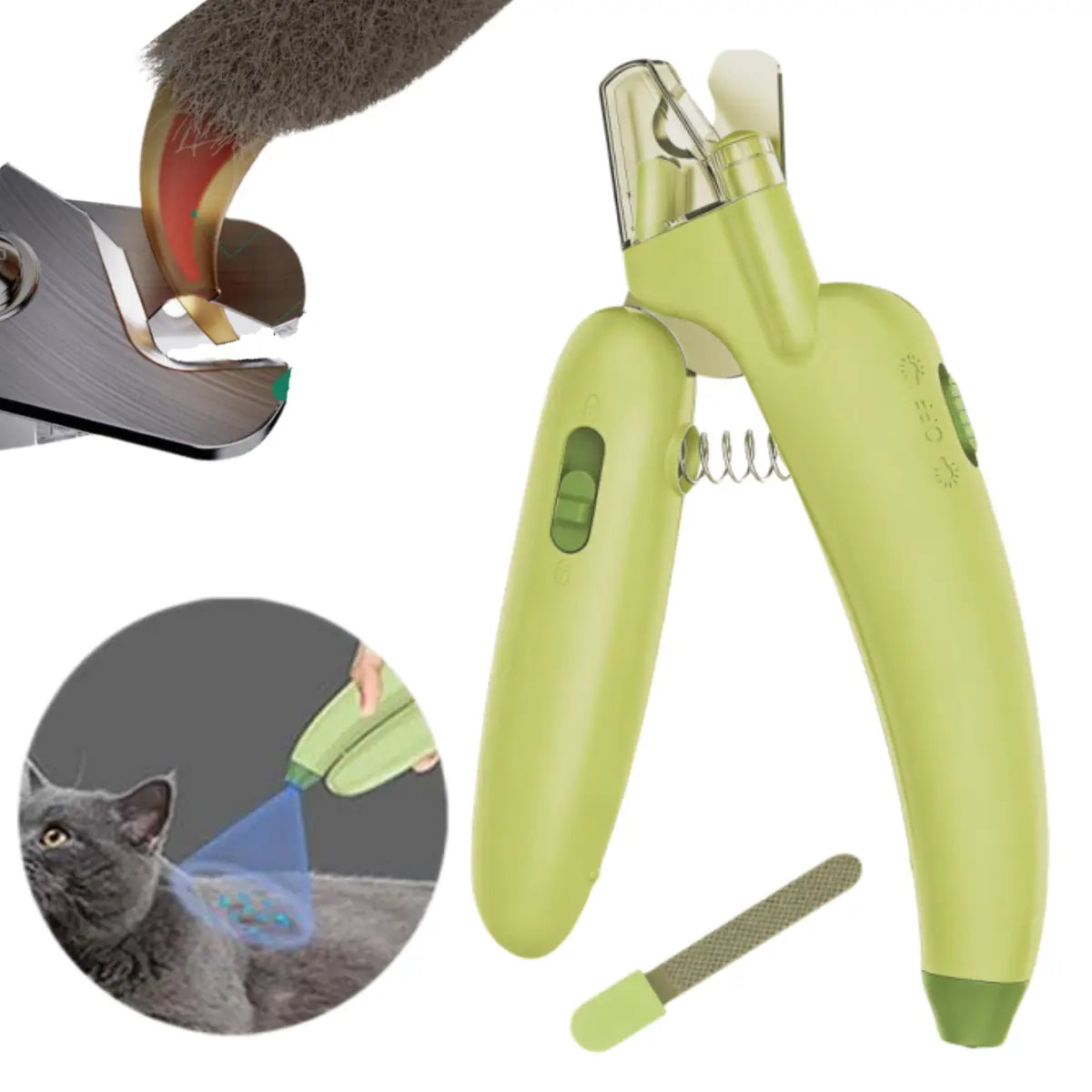 Dog Cat Nail Trimmer with LED Light & UV Lamp, Quick Safe Grooming, Sharp Blades, Built-In Nail File, Nail Collector, Non-Slip Ergonomic Handle for All Pet Sizes