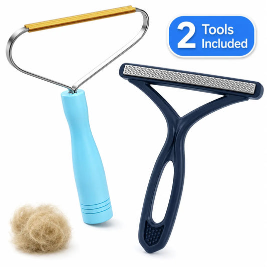 2-Piece Pet Hair Remover Set, Reusable Dog & Cat Fur Removal Tool for Carpet, Couch, Rugs, Car Seats and Pet Beds