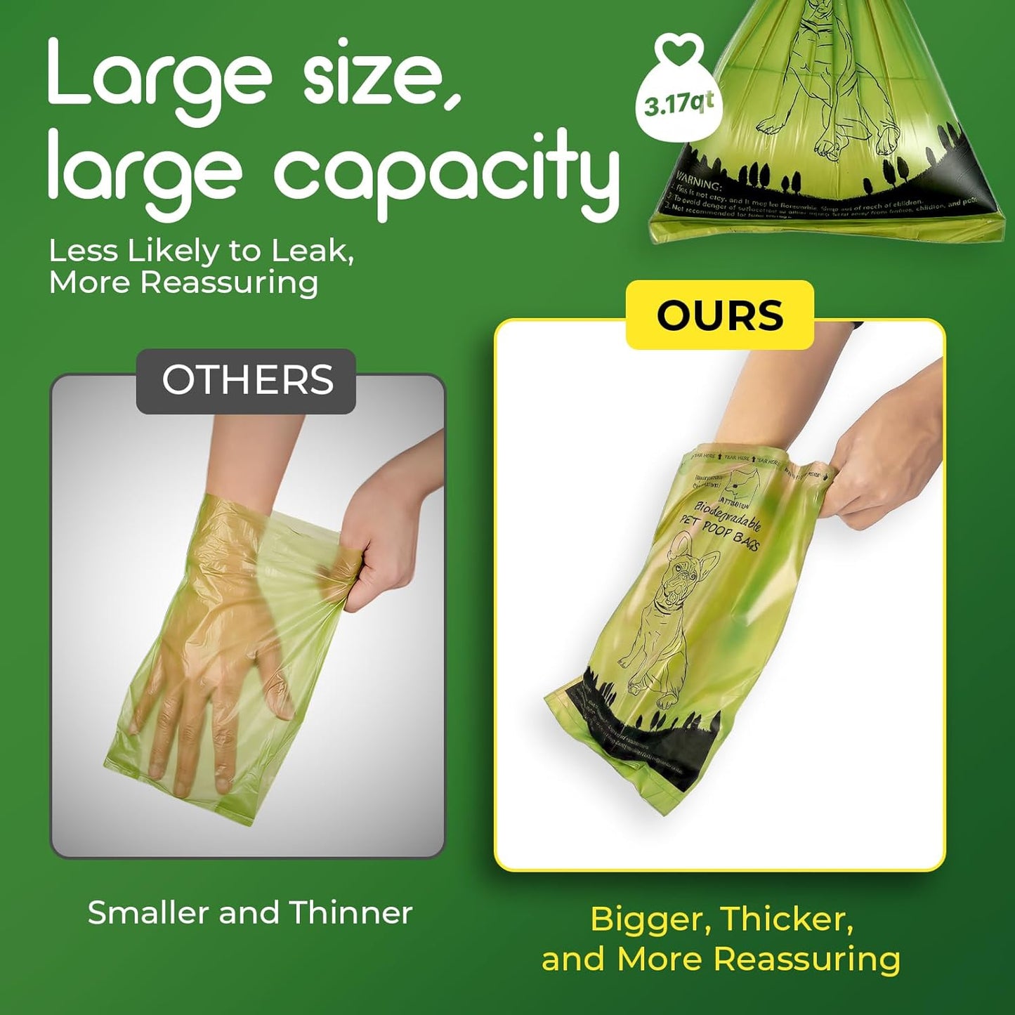 Biodegradable Dog Poop Bags Rolls 360 Count Scented, Leak Proof and Extra Thick Waste Bag Refill (Scented)