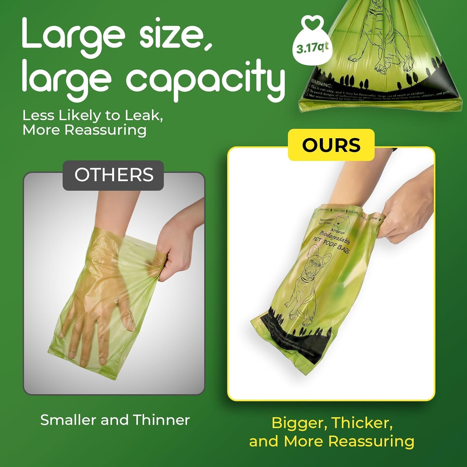 Biodegradable Dog Poop Bags Rolls 360 Count Scented, Leak Proof and Extra Thick Waste Bag Refill (Scented)